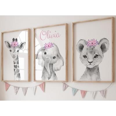 Safari Animals Nursery Prints Set