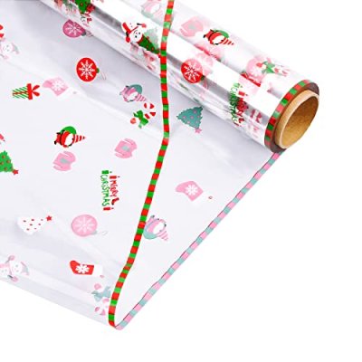 Pagezol 30Mx40CM Christmas Cellophane Wrap Roll,…