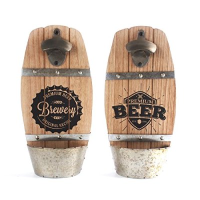 Wall Mounted Wooden Bottle Opener with Cap…