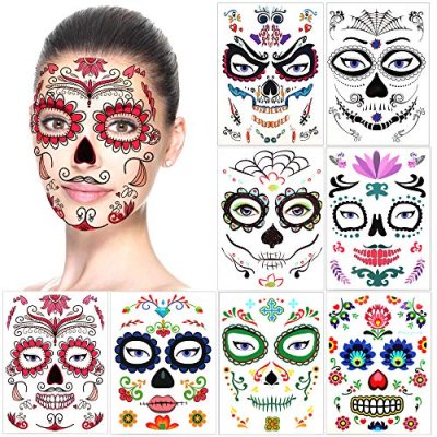 Halloween Face Temporary Tattoos (8Pack), Howaf…