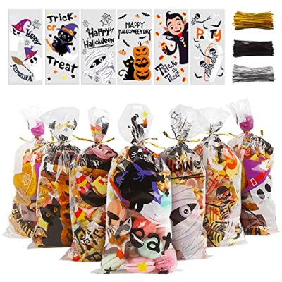 VEYLIN Halloween Cellophane Bags, 120 Clear…