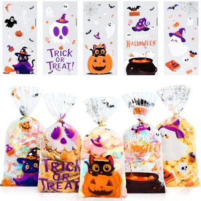 GOMANCHE Halloween Cellophane Treat Bags, 100 Pcs…