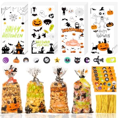 GOMANCHE Halloween Cellophane Treat Bags, 100 pcs…