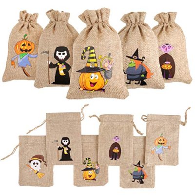 FINGOOO Halloween Jute Burlap Bags, 12 pieces…