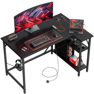 DOMSHOCT Gaming Desk with Power Outlets
