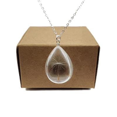 Dandelion Glass Teardrop Pendant Necklace