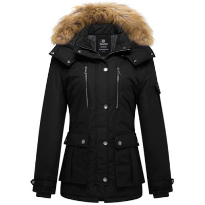 Wantdo Women's Quilted Winter Coat Faux Fur…