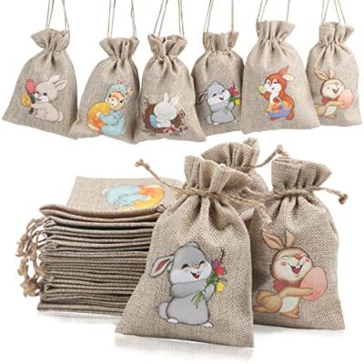 LOKIPA Easter Burlap Drawstring Bags