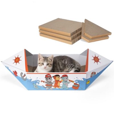 DOOKRON Cat Scratcher Boat with 5 Pack Cardboard…