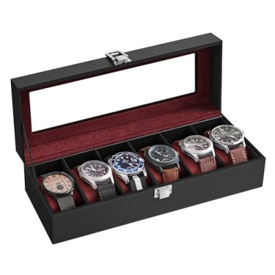 SONGMICS Watch Box with Glass Lid and 6 Slots