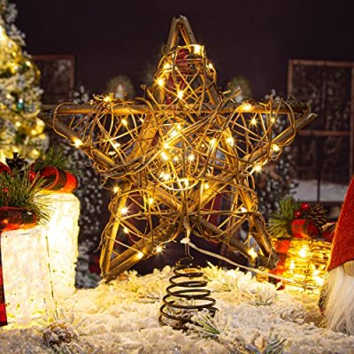 Rattan Natural Star Christmas Tree Topper -…