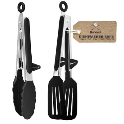 Navani silicone kitchen tongs, 9 inch, set of 2,…