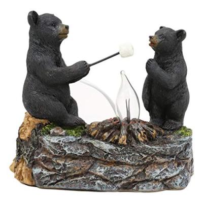 Ebros Black Bears Campfire Night Light Statue