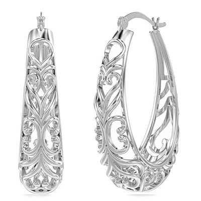 LeCalla Silver Filigree Hoop Earrings