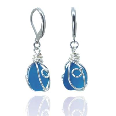PEPELUALI Sea Glass Wire Wrap Earrings