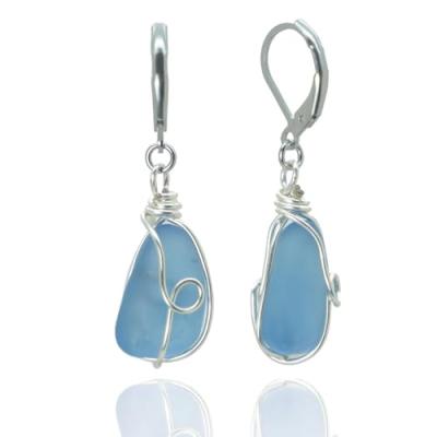 PEPELUALI Sea Glass Wire Wrap Drop Earrings