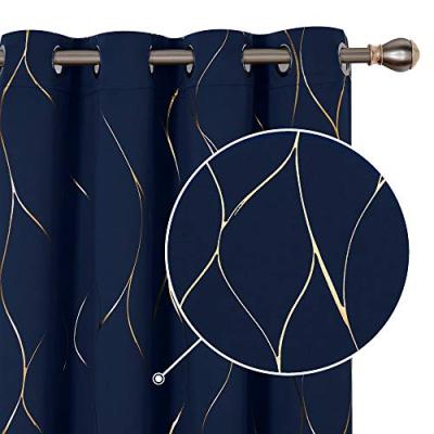Deconovo Blackout Curtains with Gold Wave Print