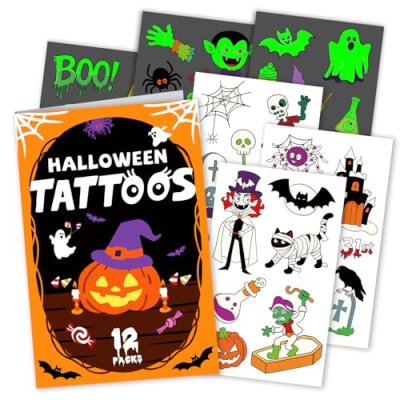 Leesgel Halloween Tattoos for Kids, 12 Sheets…