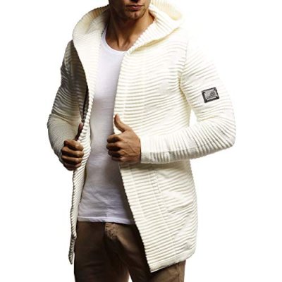 Leif Nelson Men Cardigan Jacket Hood LN-7180 Ecru…