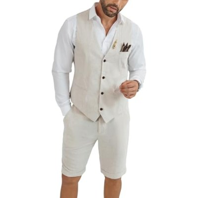 HUEZOE Men's Linen Suit