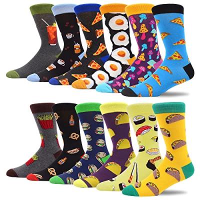 MAKABO Men's Crew Socks, Food Pattern, 12-Pack