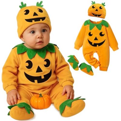 TenhCreek 3pcs Baby Halloween Pumpkin Costume,…