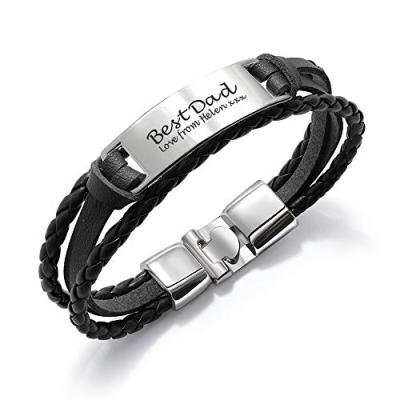 EDSG Mens Leather Engraved Bracelet