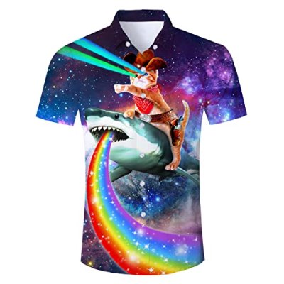 RAISEVERN Mens Shirt Funny Stag Cat Shark Graphic…