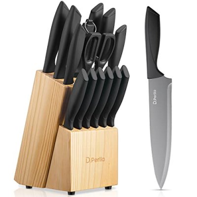 D.Perlla Knife Set with Block, 15 Pieces Kitchen…