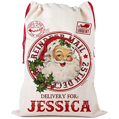 KRAFTYGIFTS Personalised Santa Sack Large Canvas…