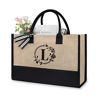 TOPDesign Initial Jute/Canvas Tote Bag