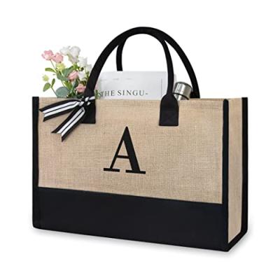 TOPDesign Initial Jute/Canvas Tote Bag