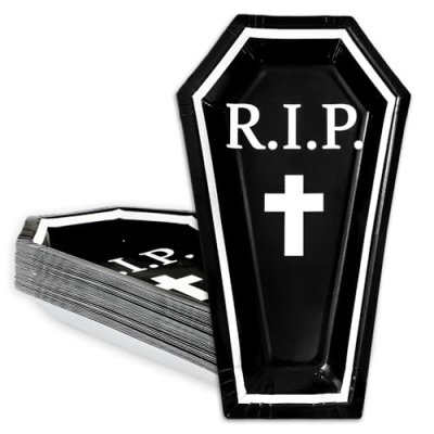 Whaline 24Pcs Halloween Paper Plate Coffin Shape…