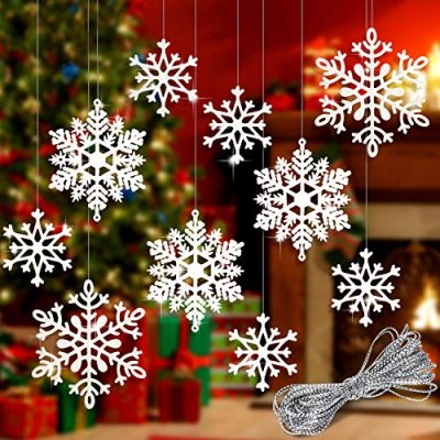 Whaline 40Pcs White Glitter Snowflake Winter…