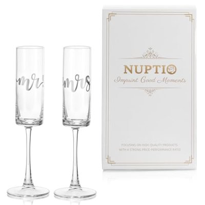 NUPTIO Champagne Glasses Mr Mrs: Set of 2 Wedding…