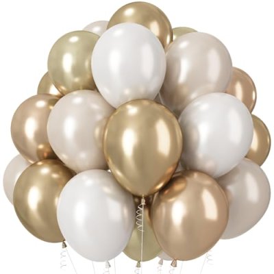 Champagne Gold and White Balloons, 12 Inch Double…