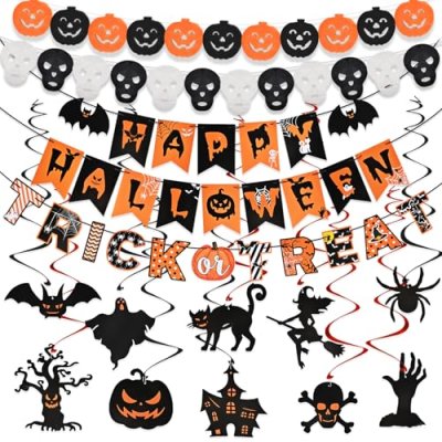 AhfuLife Halloween Party Banner Decorations,…