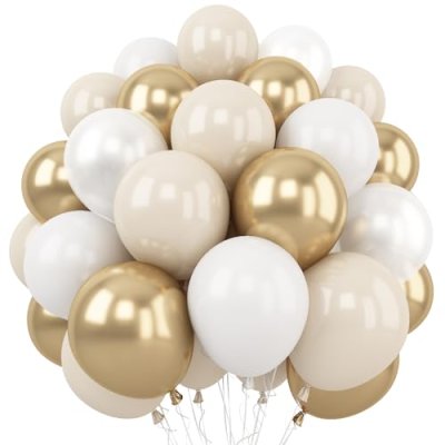 White and Gold Balloons, 12 Inch White Sand Gold…