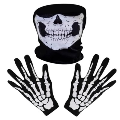 White Skeleton Gloves and Skull Face Mask Ghost…