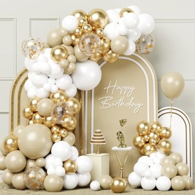 White Gold Balloon Arch Kit, 103pcs White Sand…