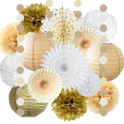 White Gold Party Decorations Tissue Pom Poms…