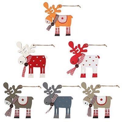 Christmas Painted Tree Pendant 6Pcs Wooden…
