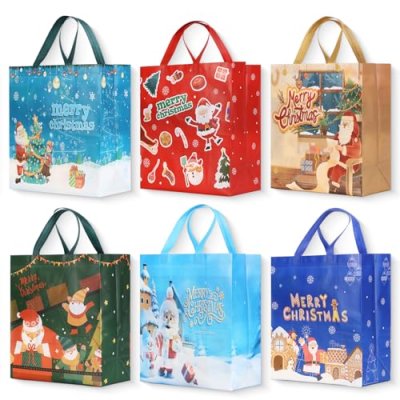 Christmas Tote Bags, 6-Pack