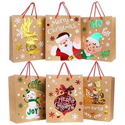 VEYLIN Christmas Kraft Gift Bags, 12 Bronzing…