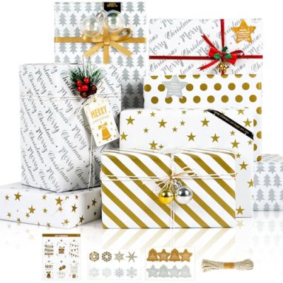 Christmas Wrapping Paper, 6 Sheets Gold and…