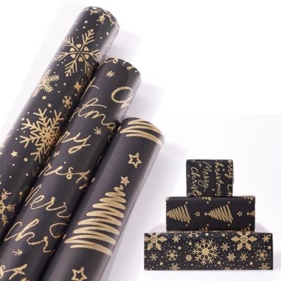 Christmas Wrapping Paper Roll,3 Rolls 43cm x 3m…