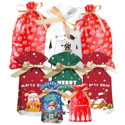 Christmas Drawstring Gift Wrapping Bags - 28pcs…