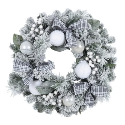 Christmas Wreath Artificial Snow Covered Silver…