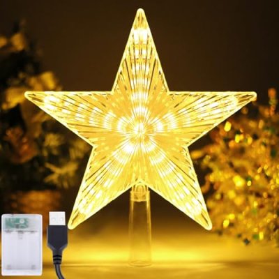 Christmas Tree Topper Star Warm White Light,Star…