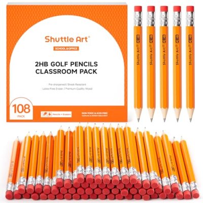 Shuttle Art 108 Pack Golf Pencils With Erasers, …